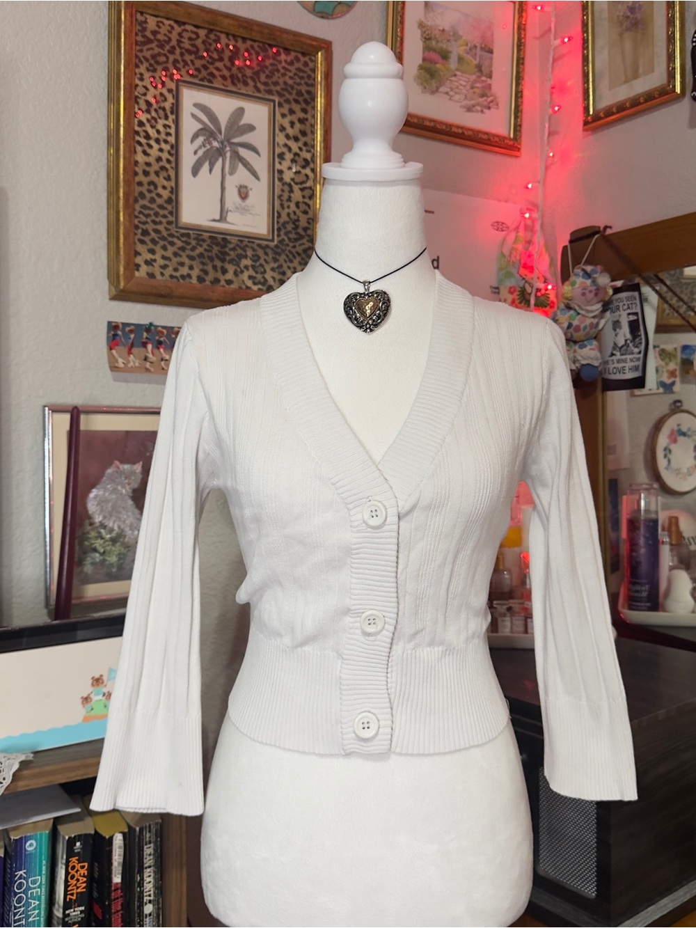 Paris Blues Ivory Ribbed Button-Front Cardigan - Picture 2 of 10